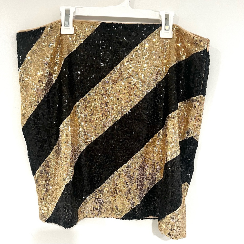 Endless Rose Striped Sequins Mini Skirt Black/Gold Women’s Sz XL NWT